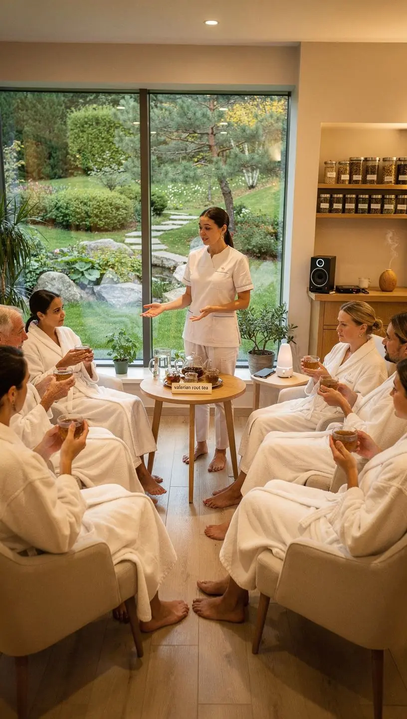 Raminanti arbatos puodelis, kuriame matosi garuojanti valerijono šaknies infuzija.